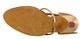 Women's Charlotte dance shoe in light tan satin with 2.5 inch flare heel. Bottom view.
